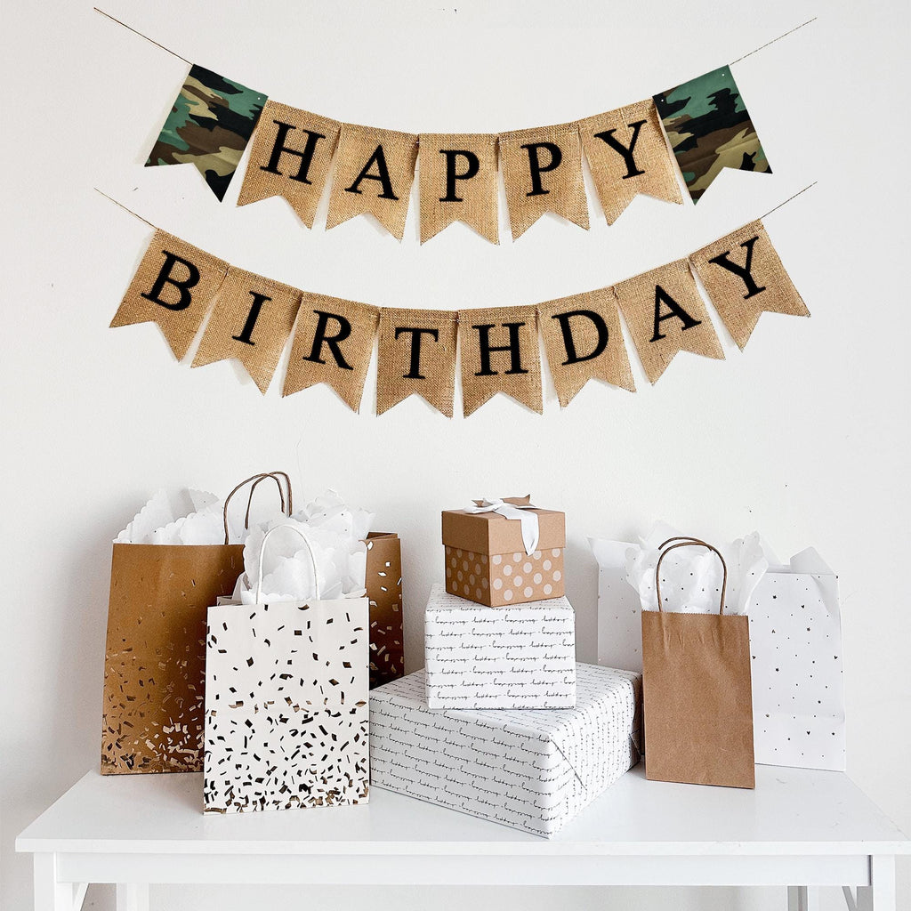 Hunting Camouflage Happy Birthday Banner | Hunter Birthday Decorations | Camo Party Supplies | Custom Banner | Deer Turkey Hunter Decor |