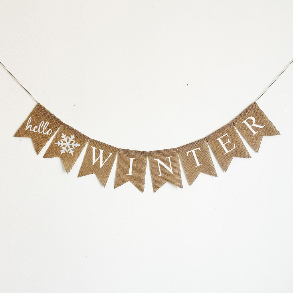 Winter Wonderland Party | Hello Winter Sign | Snowflake Baby Shower Banner | Burlap Banner | Seasonal Decor | Holiday Party Themes |
