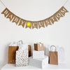 This burlap banner says BABY with a hand stenciled yellow sunshine followed by the wording of your choice! Add a custom name, date or saying to personalize your event.