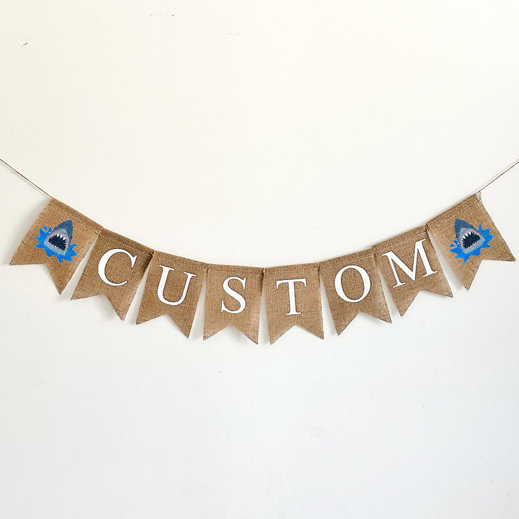 Shark Party Decorations | Custom Banner | Shark Birthday | Personalized Banner | Pool Party Decorations | Burlap Garland | Summer Birthday