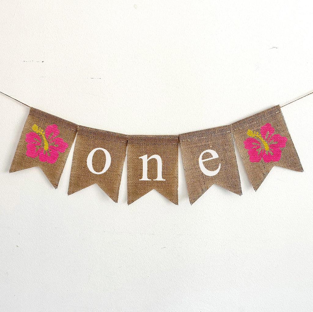 Hibiscus One Banner | Tropical Hawaiian First Birthday Party Decorations