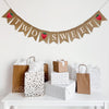 Two Sweet strawberry burlap banner. On one line this burlap banner starts with a red hand stenciled strawberry image followed by burlap flags that spell out the words TWO SWEET with another strawberry in between the two words and then another strawberry at the end.