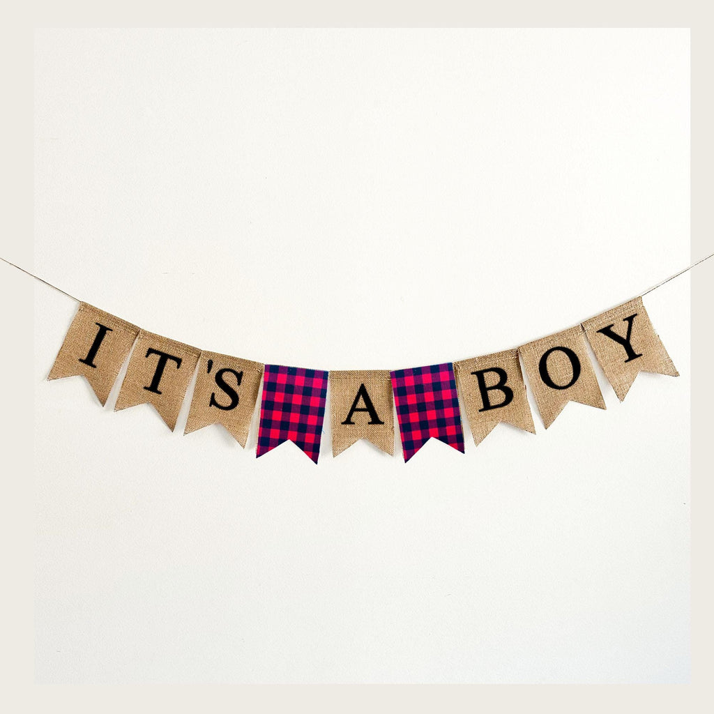 Woodland Baby Shower Decorations | It's A Boy Banner | Lumberjack Party | Gender Reveal | Baby Announcement | Burlap Banner |