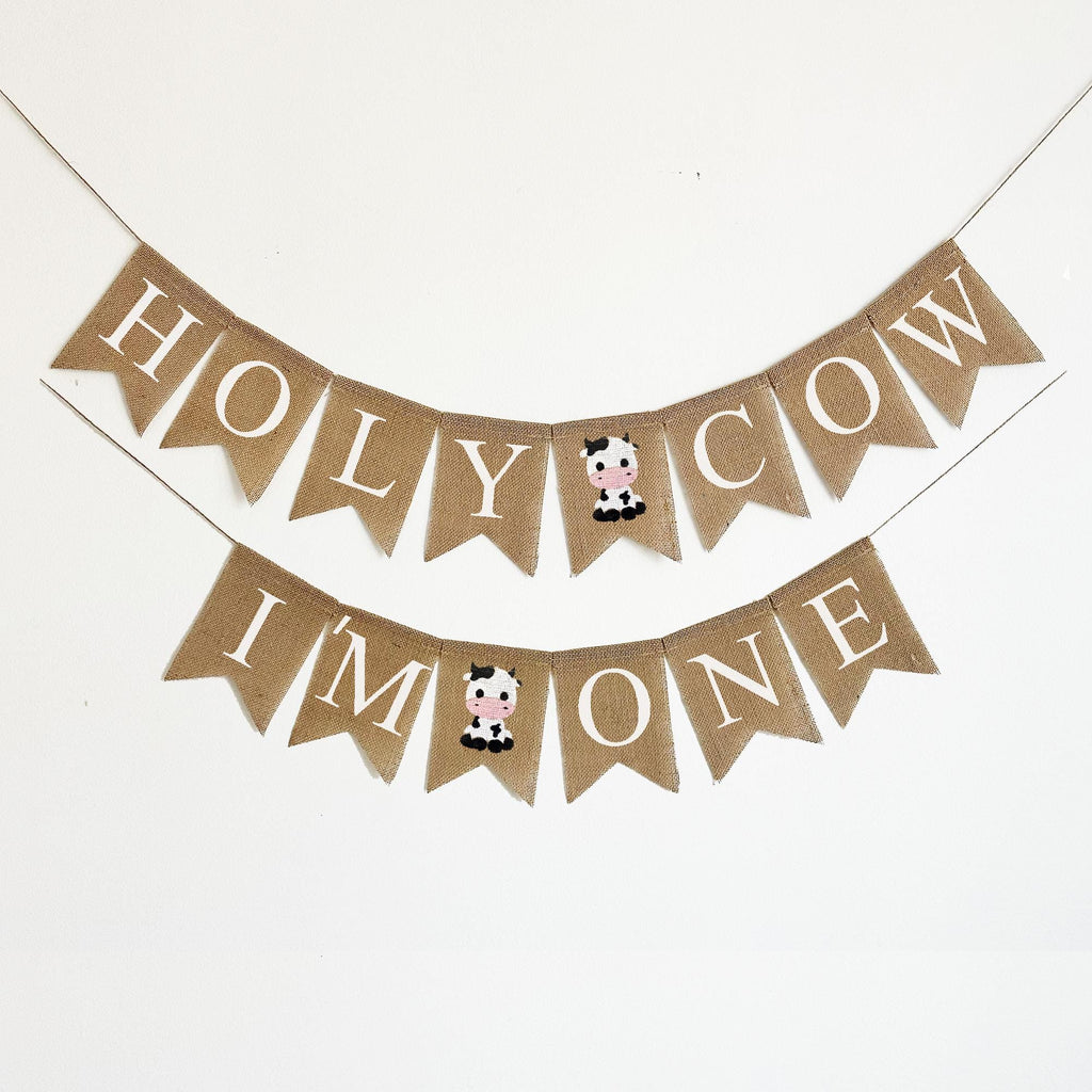 Farm Birthday Party | Cow Birthday | Western Party Decorations | Holy Cow I'm One | One Banner | Cake Smash | Burlap Banner | Rodeo Theme