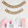 This two tiered burlap banner is perfect for a travel themed event. The top row reads ADVENTURE with a pastel pink hot air balloon on both ends of the word. The second row reads AWAITS with another two pastel pink hot air balloons on either end. The words are written in white letters and the banner includes 4 pastel pink and white hot air balloons.