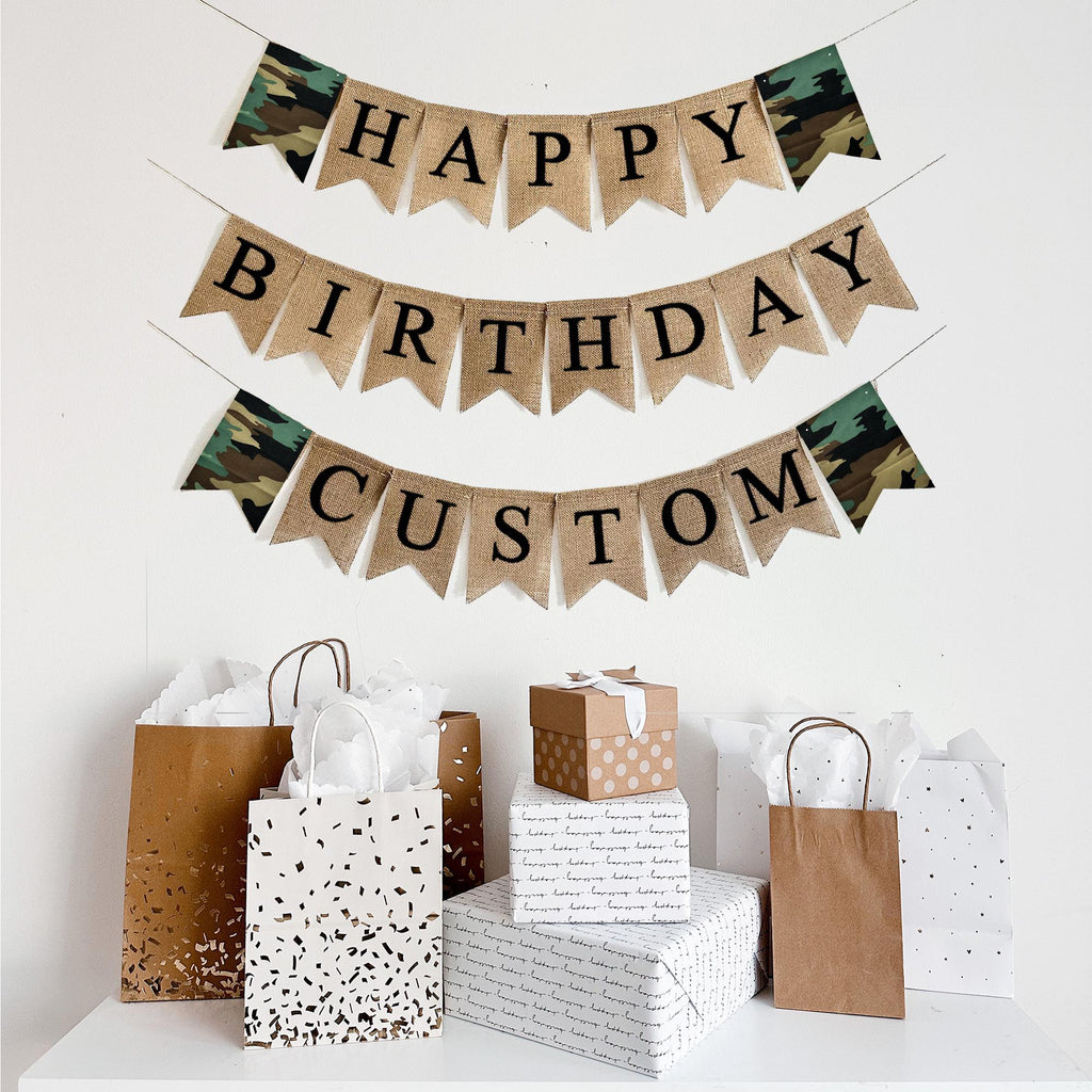 Camo Party Supplies | Army Party Decorations | Happy Birthday Banner | Custom Banner | Camouflage Birthday | Burlap Decorations |