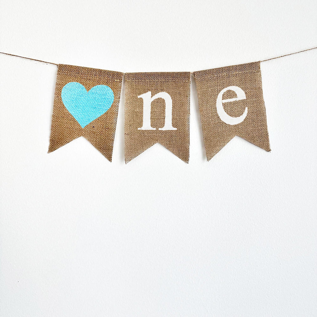 1st Birthday Decor, Blue Heart One Banner