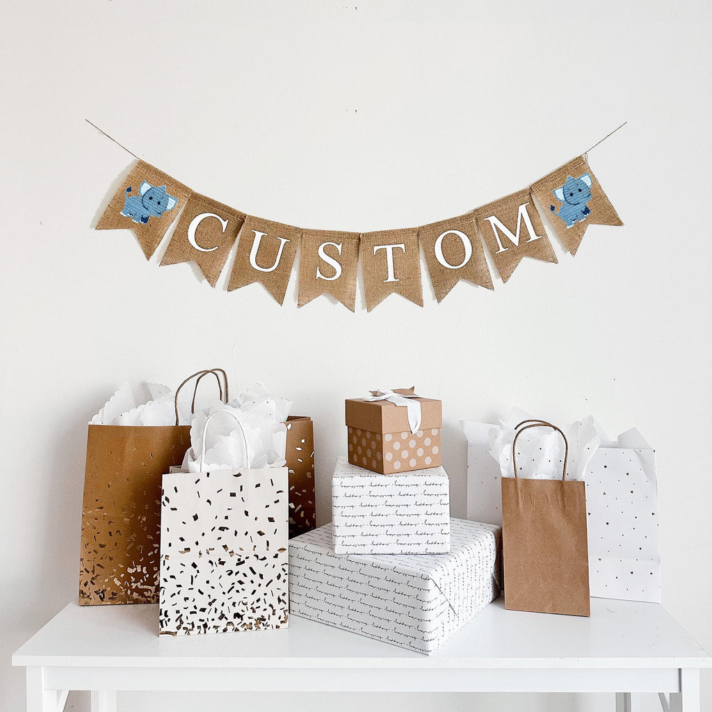 Elephant Baby Shower Decor | Baby Boy Baby Shower | Custom Banner | Jungle Theme Sign | Elephant Garland for Safari Theme | Gender Reveal