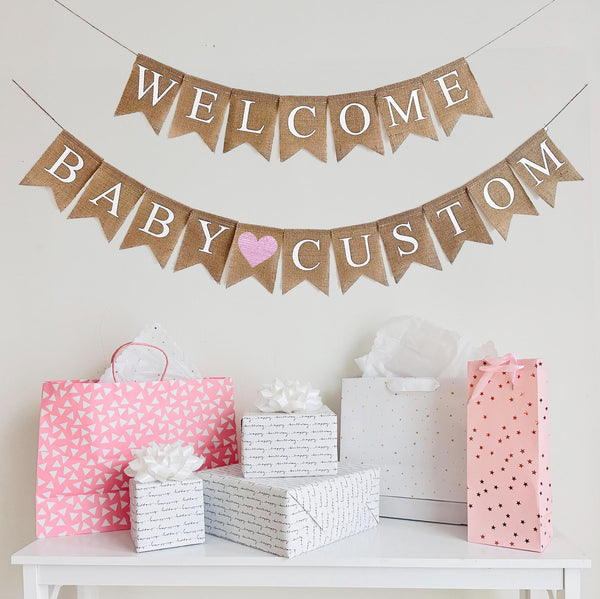 Girl Baby Shower Decorations, Welcome Baby Personalized Banner, Gender Reveal, Baby Shower Banner, Pregnancy Announcement, Add a Custom Name