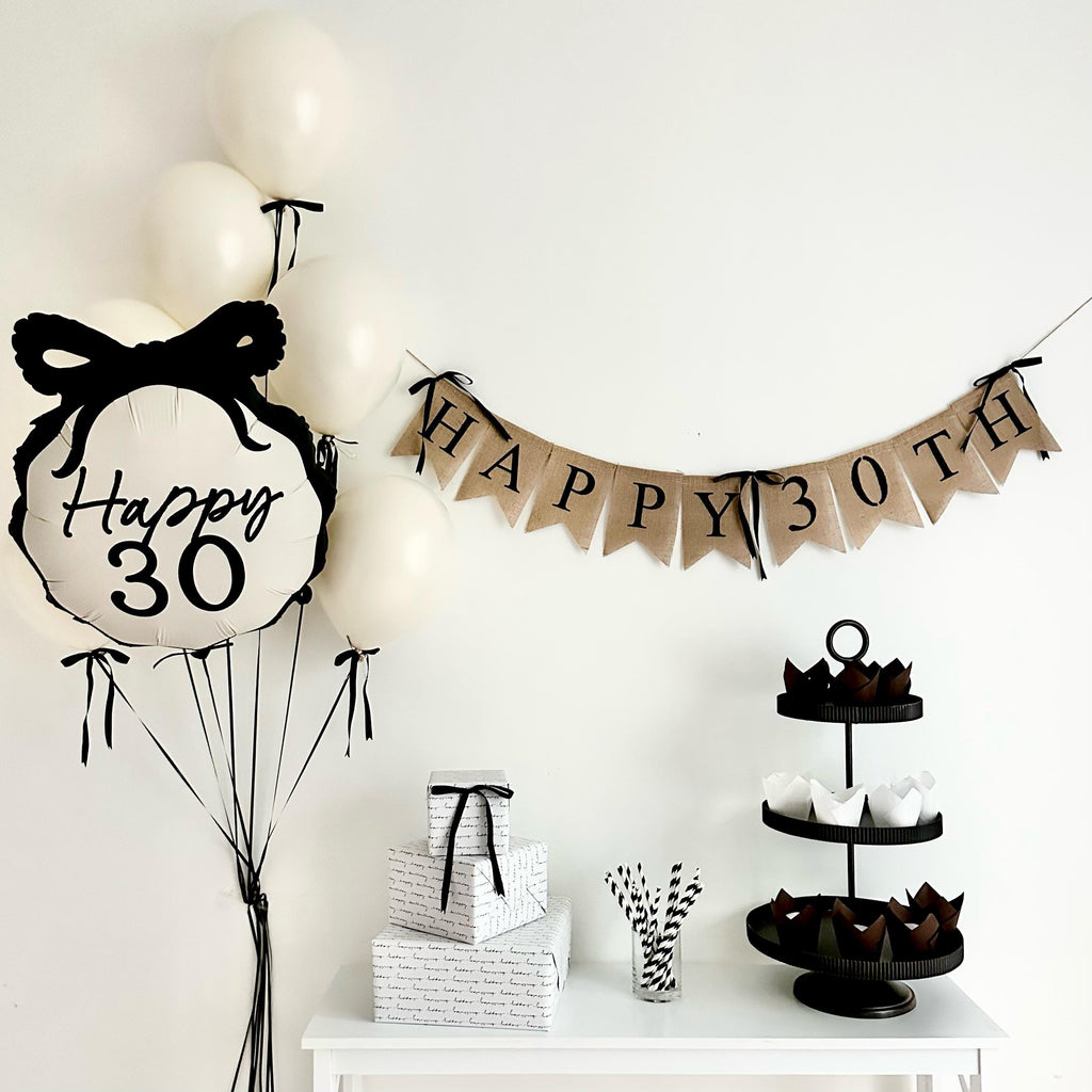 30th Birthday Decorations | 30th Birthday Balloons | Coquette Bow | Bow Party Decorations | Thirty Flirty and Thriving | Birthday Banner
