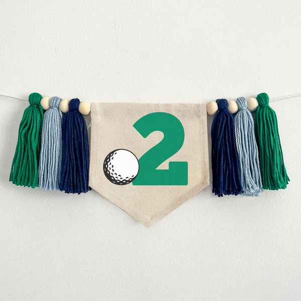 Golf 2nd Birthday Tassel Banner | Teeing Up for Two Highchair Decoration