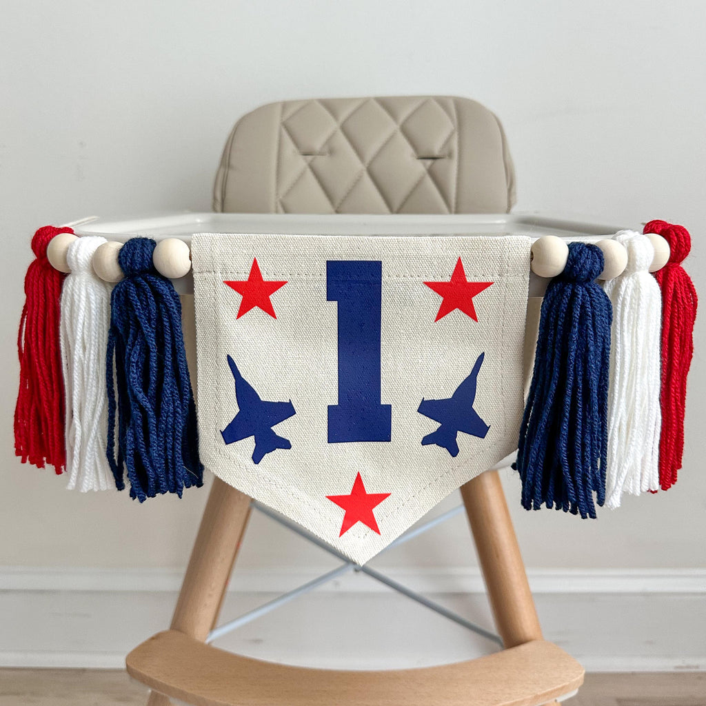 Airplane 1st Birthday Banner with Tassels, Top One First Birthday Highchair Decoration, Nursery Wall Flag, Cake Smash Sign, Aviation Party