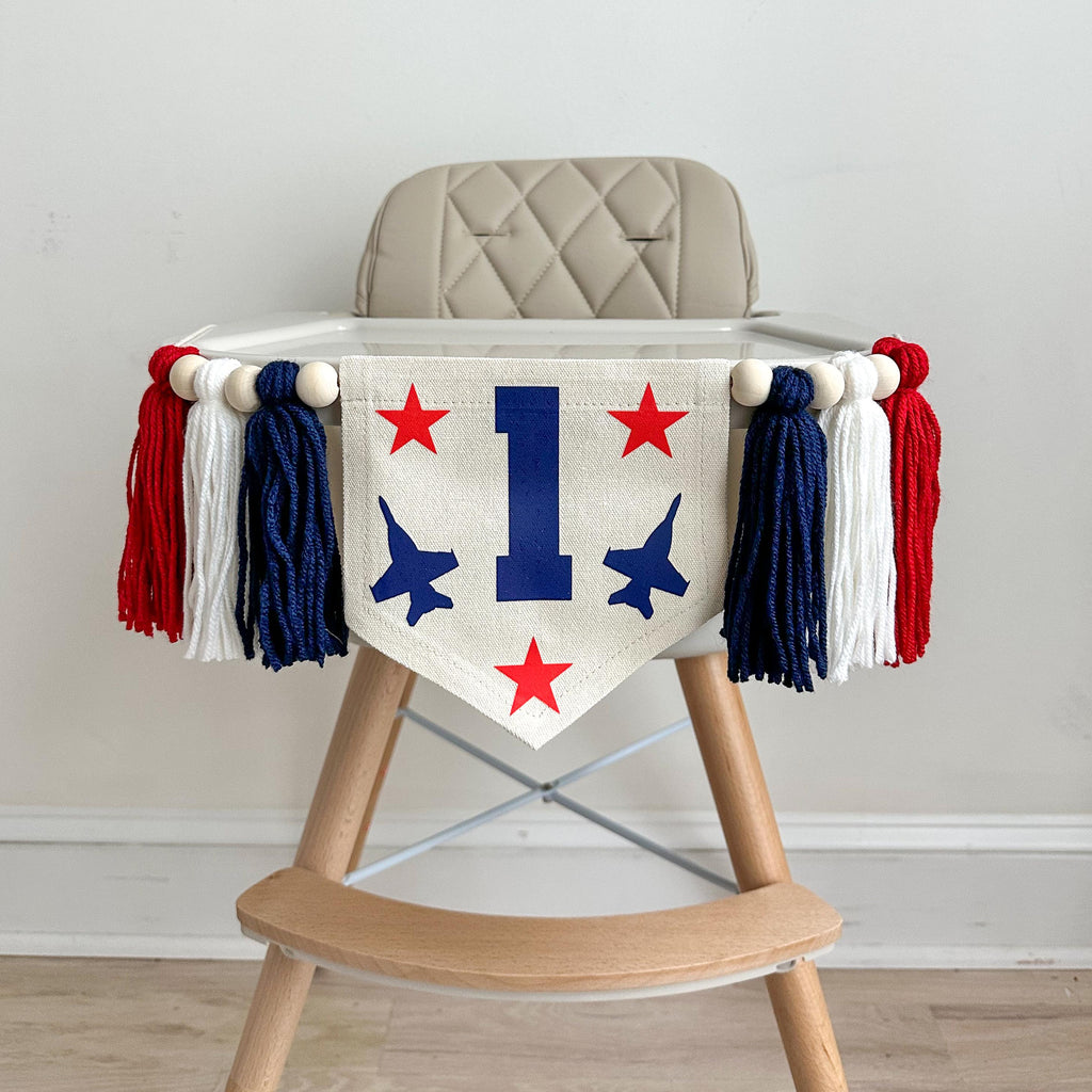 Airplane 1st Birthday Banner with Tassels, Top One First Birthday Highchair Decoration, Nursery Wall Flag, Cake Smash Sign, Aviation Party