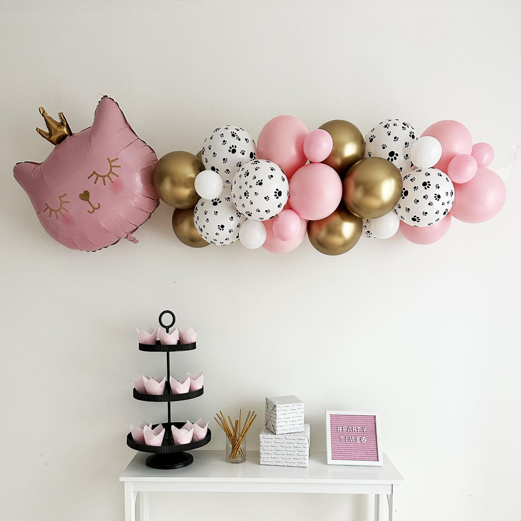 Cat Balloons | Cat Party Decorations | Pink Gold Princess Themed Party | Birthday Backdrop | Princess Balloons | Custom Banner |