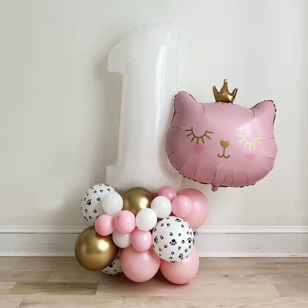 Cat Party Decorations | Princess Balloons | Pink and Gold Party | 1st Birthday Girl | Balloon Tower | High Chair Decoration |