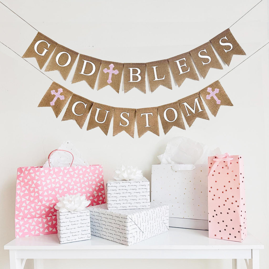 Baptism Decoration | First Communion Banner | Custom Banner | Christening Decor | God Bless Sign | Boy Baptism Banner | Baptism Party Idea