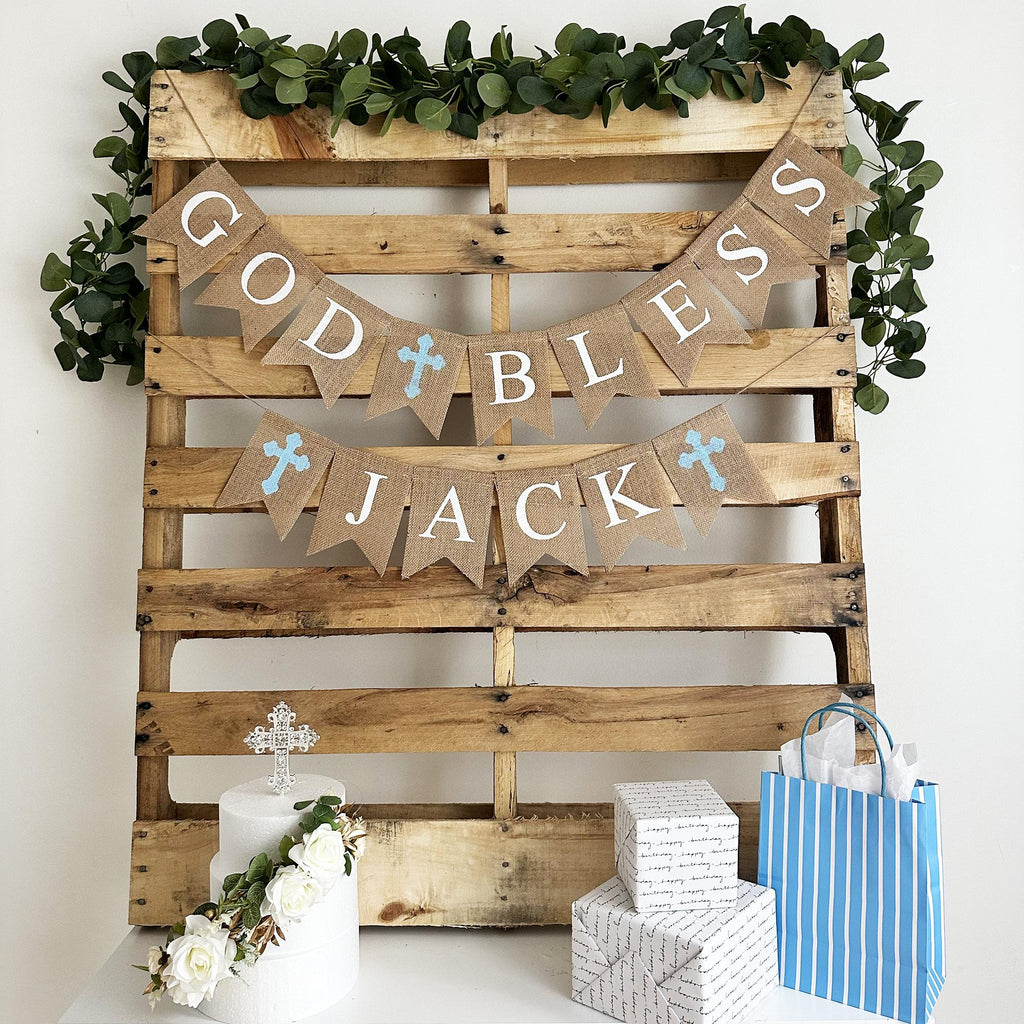 Baptism Decoration | First Communion Banner | Custom Banner | Christening Decor | God Bless Sign | Boy Baptism Banner | Baptism Party Idea