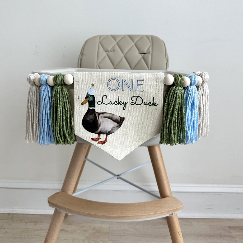 One Lucky Duck, First Birthday Decorations, High Chair Banner, Duck Birthday, One Banner, Party Decorations for Boys, Tassel Garland
