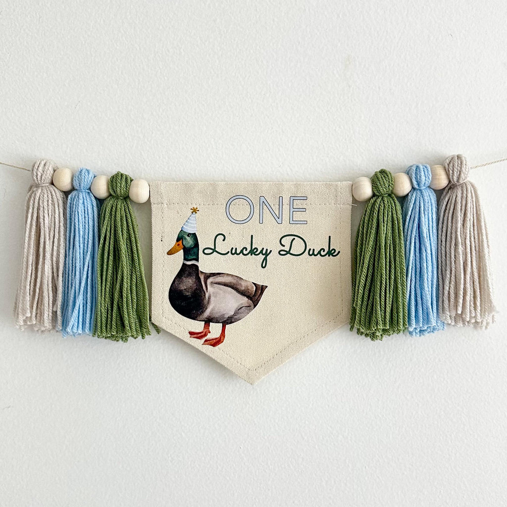 One Lucky Duck, First Birthday Decorations, High Chair Banner, Duck Birthday, One Banner, Party Decorations for Boys, Tassel Garland