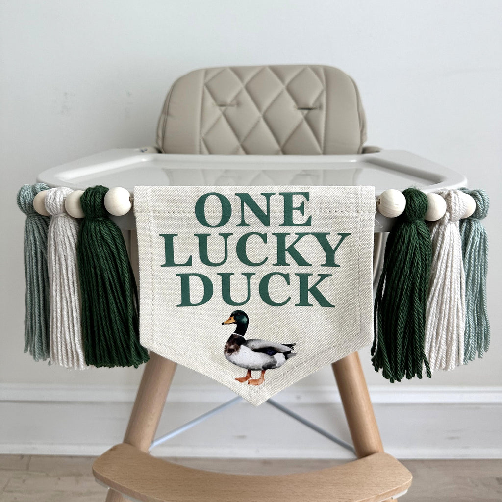 One Lucky Duck, First Birthday Decorations, High Chair Banner, Duck Birthday, One Banner, Party Decorations for Boys, Tassel Garland