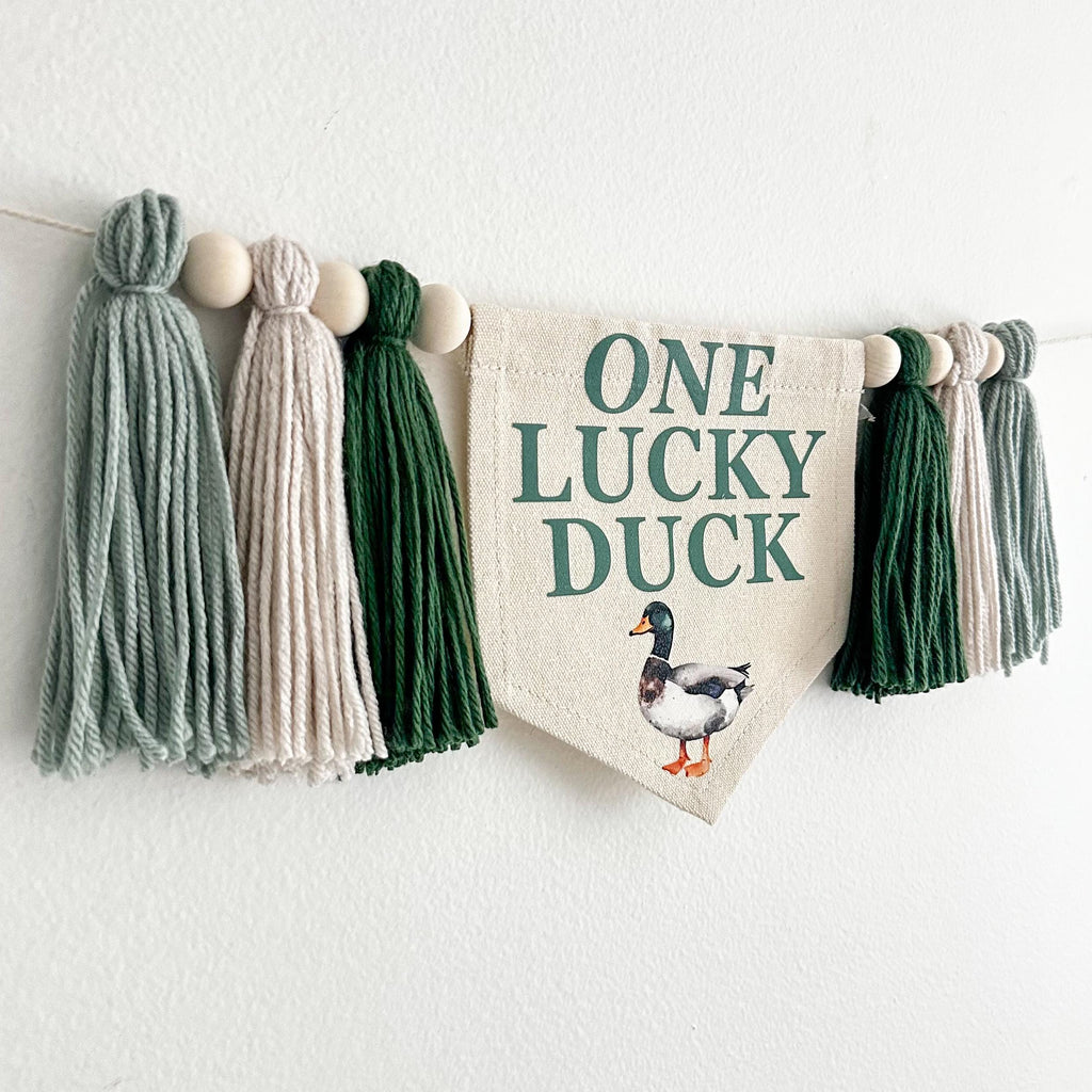 One Lucky Duck, First Birthday Decorations, High Chair Banner, Duck Birthday, One Banner, Party Decorations for Boys, Tassel Garland