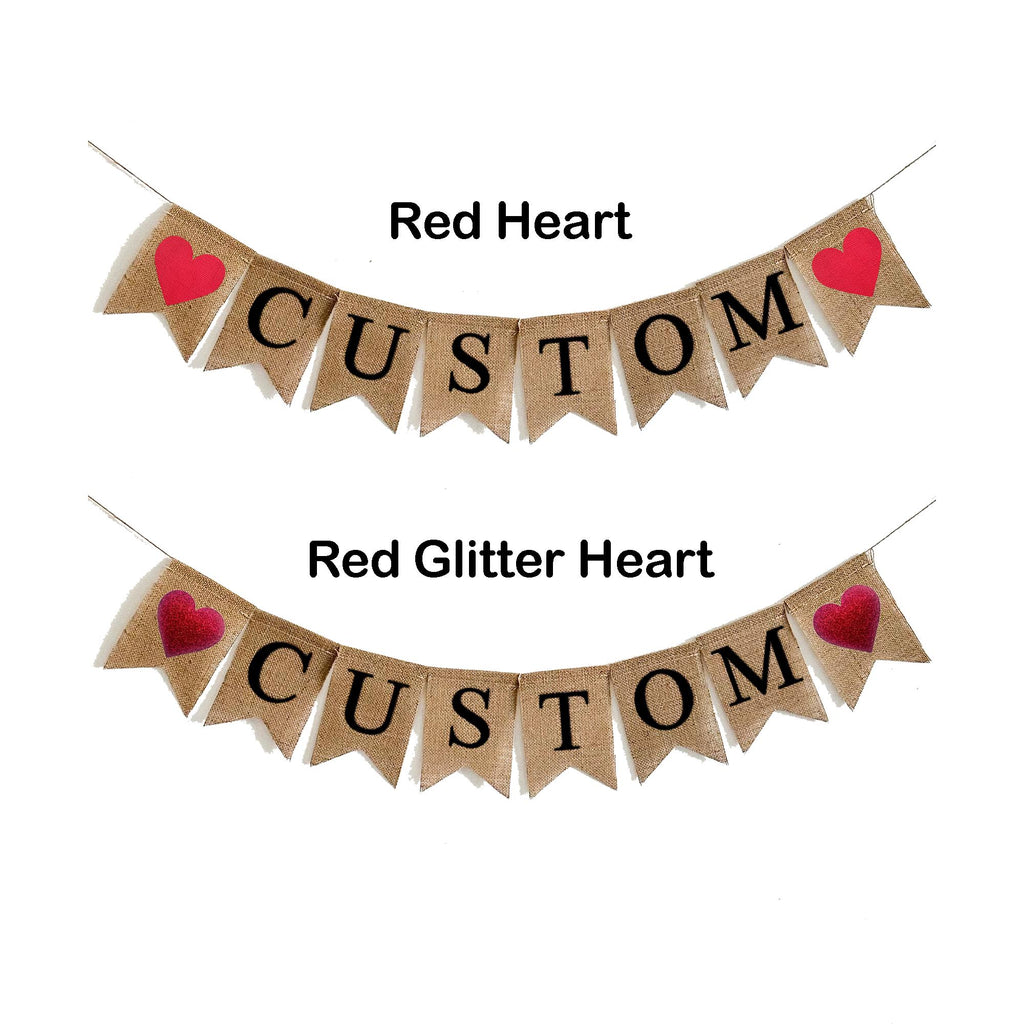 Personalized White Hearts Burlap Banner