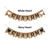 Personalized White Hearts Burlap Banner