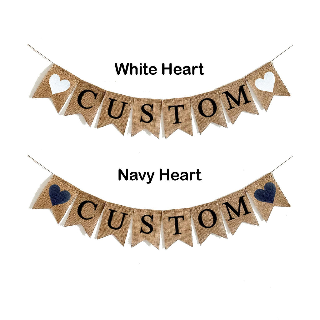 Personalized White Hearts Burlap Banner