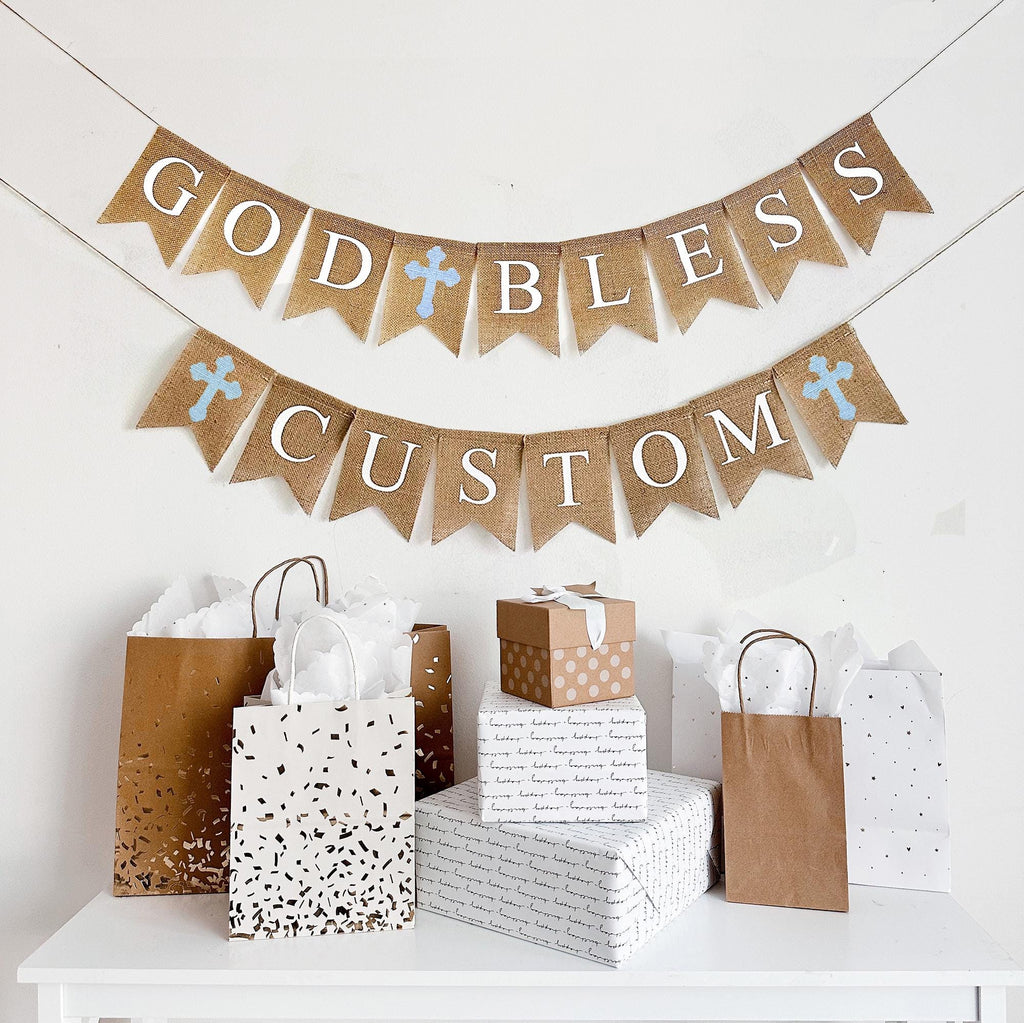 Baptism Decoration | First Communion Banner | Custom Banner | Christening Decor | God Bless Sign | Boy Baptism Banner | Baptism Party Idea