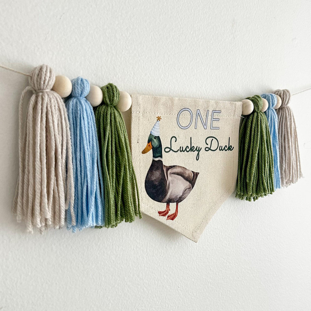 One Lucky Duck, First Birthday Decorations, High Chair Banner, Duck Birthday, One Banner, Party Decorations for Boys, Tassel Garland