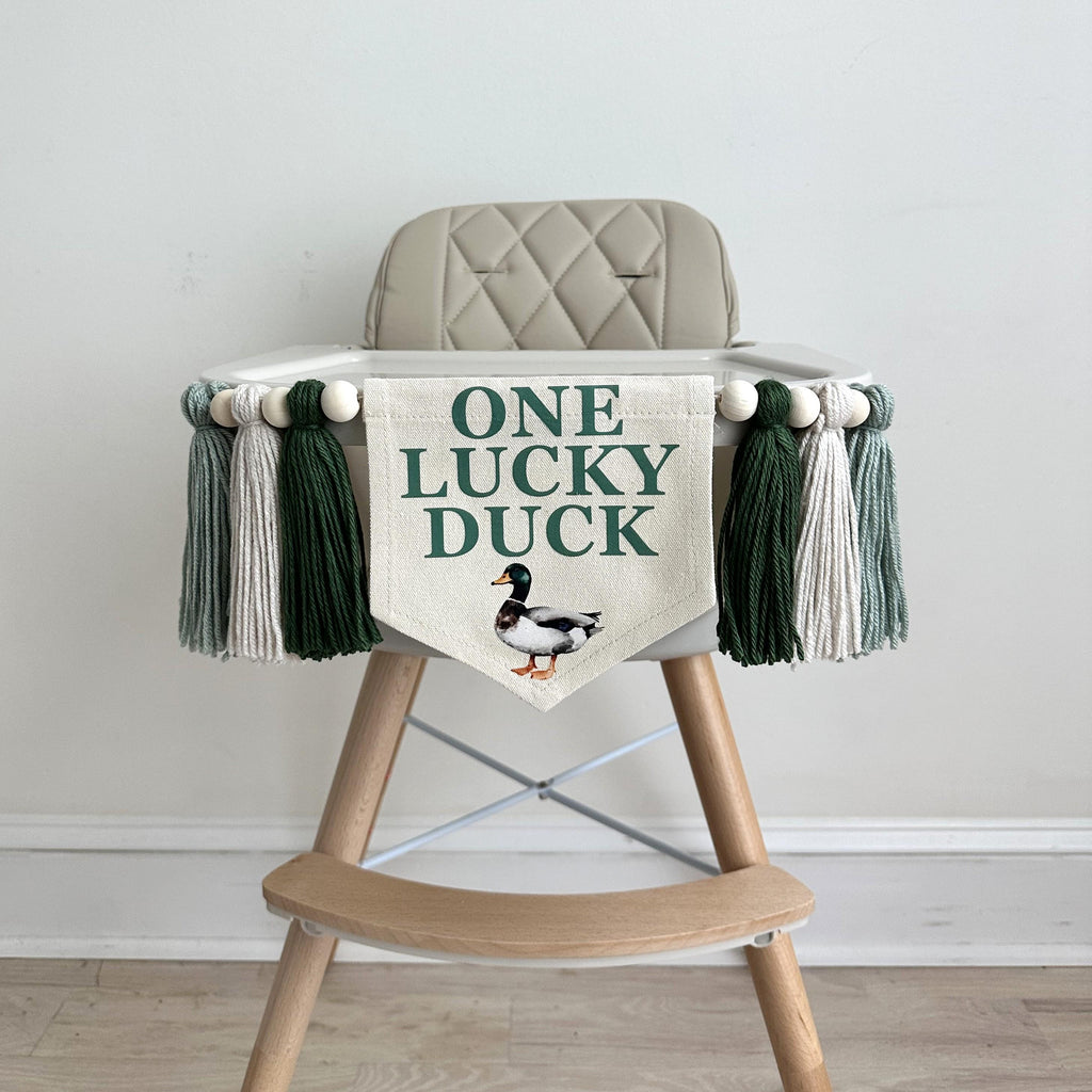 One Lucky Duck, First Birthday Decorations, High Chair Banner, Duck Birthday, One Banner, Party Decorations for Boys, Tassel Garland
