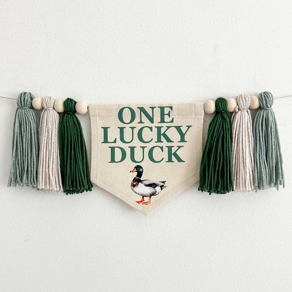 One Lucky Duck, First Birthday Decorations, High Chair Banner, Duck Birthday, One Banner, Party Decorations for Boys, Tassel Garland