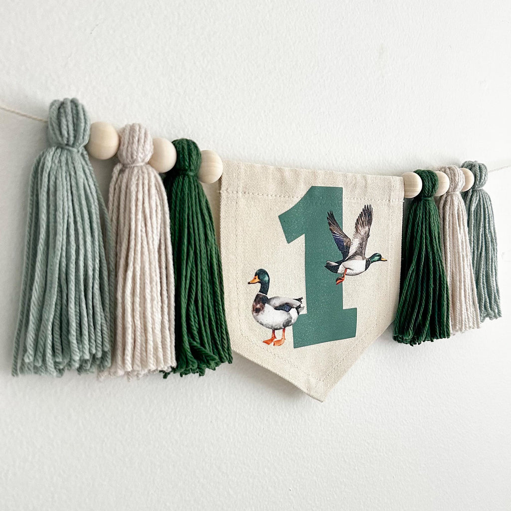 Duck Birthday, First Birthday Decorations, One Lucky Duck, High Chair Banner, One Banner, Party Decorations for Boys, Tassel Garland