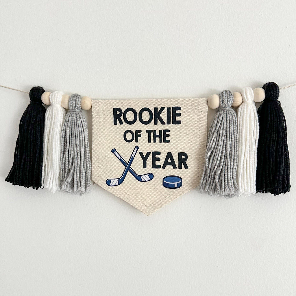 Hockey 1st Birthday Party Decorations, Rookie of the Year Hockey High Chair Banner, Cake Smash Pennant, Goal First Birthday Tassel Banner