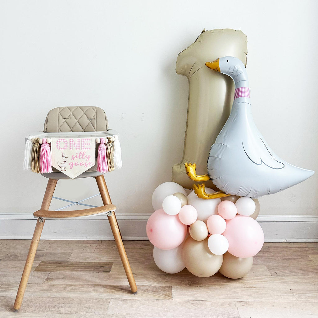 One Silly Goose | First Birthday Decorations | Girl Party Decorations | First Birthday Party | Balloon Tower | Cake Smash Backdrop |