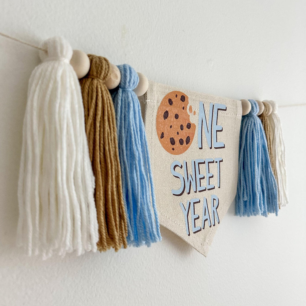 Cookie 1st Birthday Party Decorations, Milk and Cookies First Birthday Decor, Chocolate Chip Cookie High Chair Banner, One Sweet Year Sign