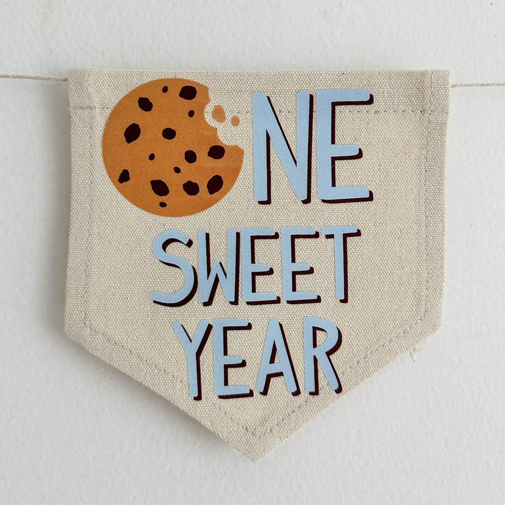 Cookie 1st Birthday Party Decorations, Milk and Cookies First Birthday Decor, Chocolate Chip Cookie High Chair Banner, One Sweet Year Sign