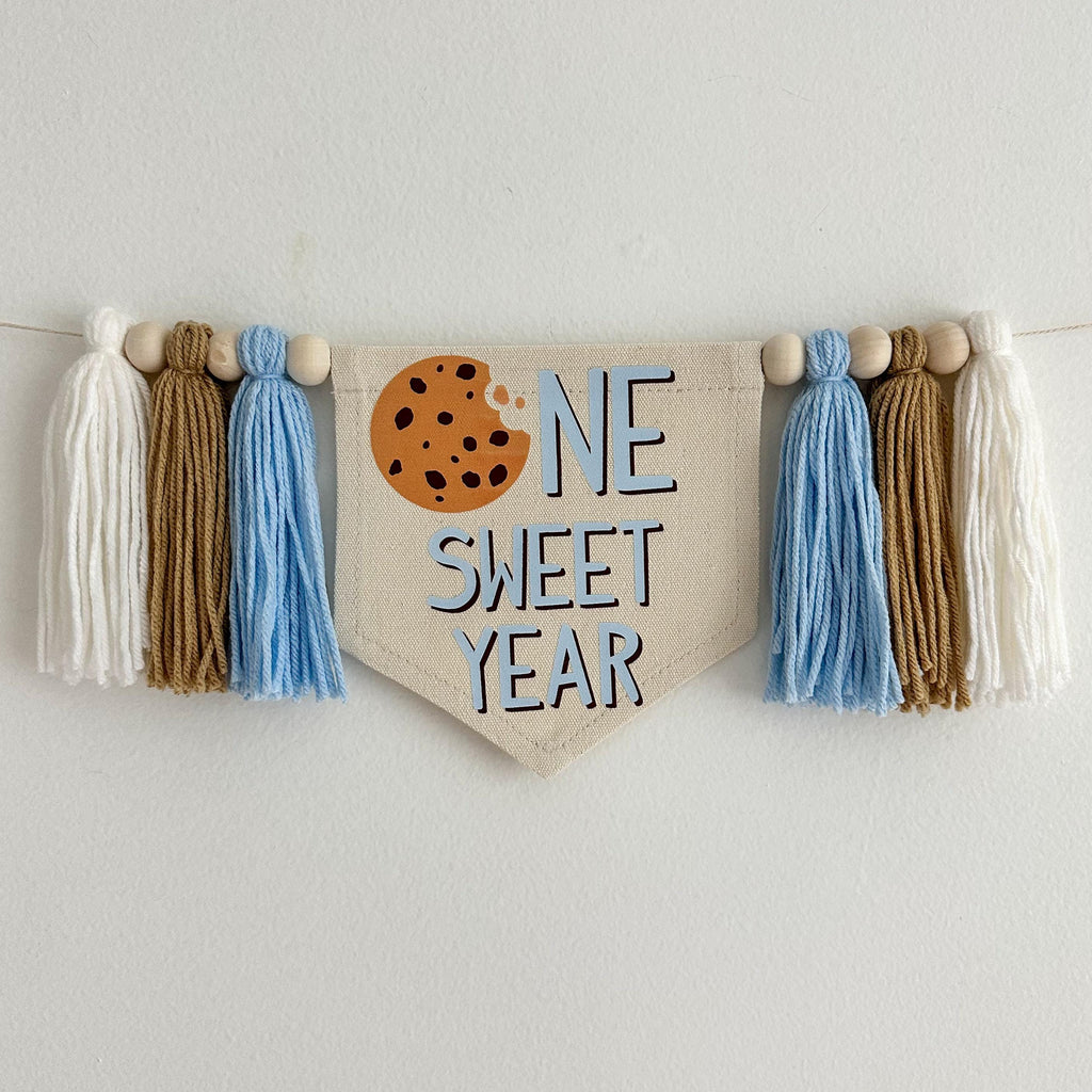 Cookie 1st Birthday Party Decorations, Milk and Cookies First Birthday Decor, Chocolate Chip Cookie High Chair Banner, One Sweet Year Sign