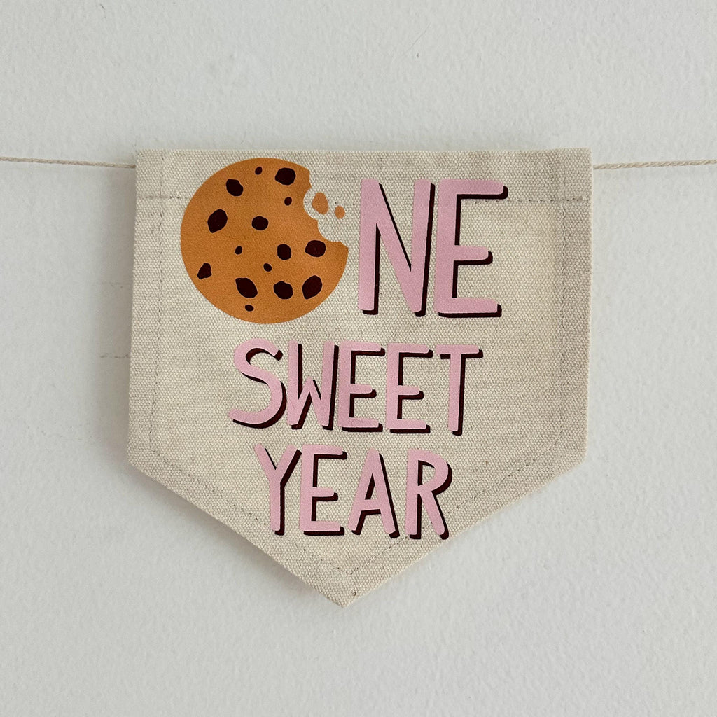 Cookie 1st Birthday Party Decorations, Milk and Cookies First Birthday Decor, Chocolate Chip Cookie High Chair Banner, One Sweet Year Sign