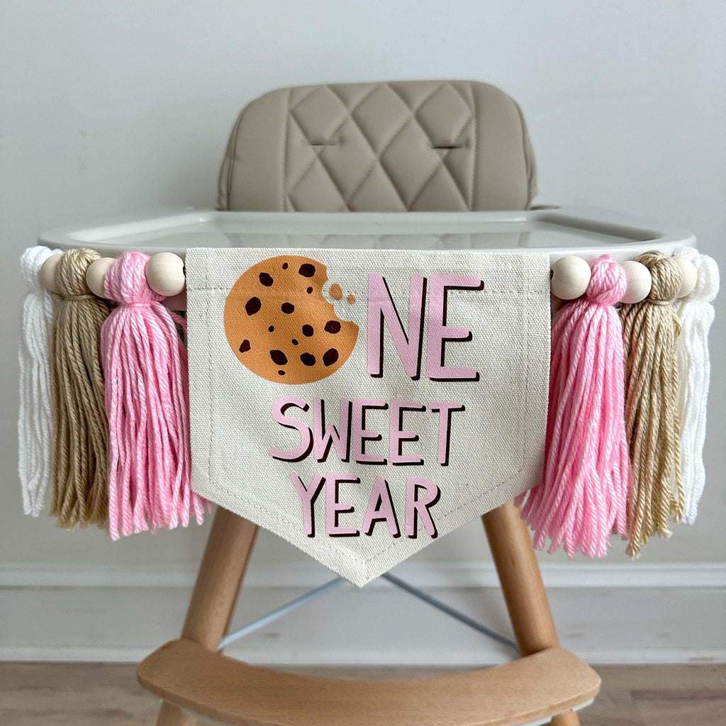 Cookie 1st Birthday Party Decorations, Milk and Cookies First Birthday Decor, Chocolate Chip Cookie High Chair Banner, One Sweet Year Sign