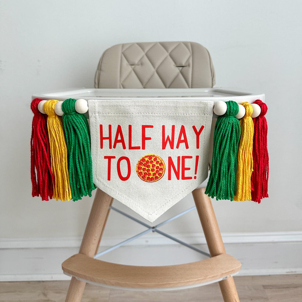 Half Birthday High Chair Banner, Pizza Party Birthday Decorations, Pizza 6 Month Tassel Banner, Cake Smash Props