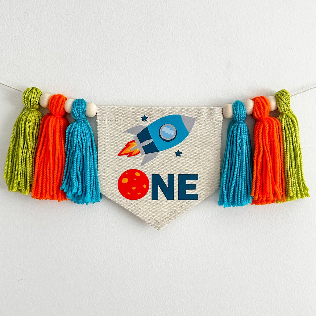 Outer Space 1st Birthday Party Decorations, Astronaut First Birthday High Chair Banner, Planet Cake Smash Sign