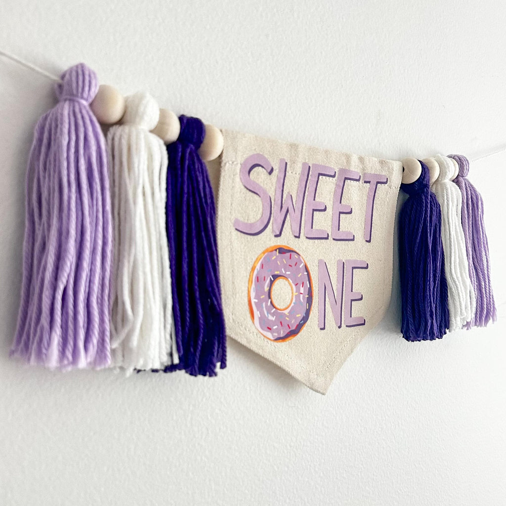 Donut 1st Birthday Party Decorations, Sweet One First Birthday, Purple Doughnut High Chair Banner, Confetti Birthday Sign, Donut Grow Up