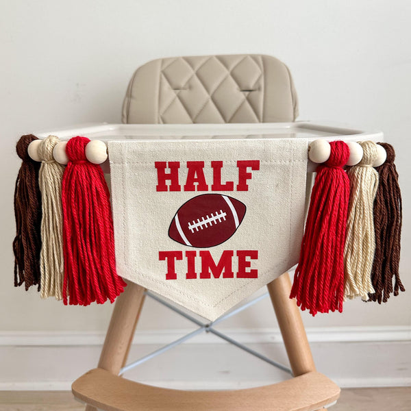 Half Time High Chair Banner, Half Birthday Football Party Decorations, Cake Smash Props, Sports 6 Month Tassel Banner, Highchair Sign