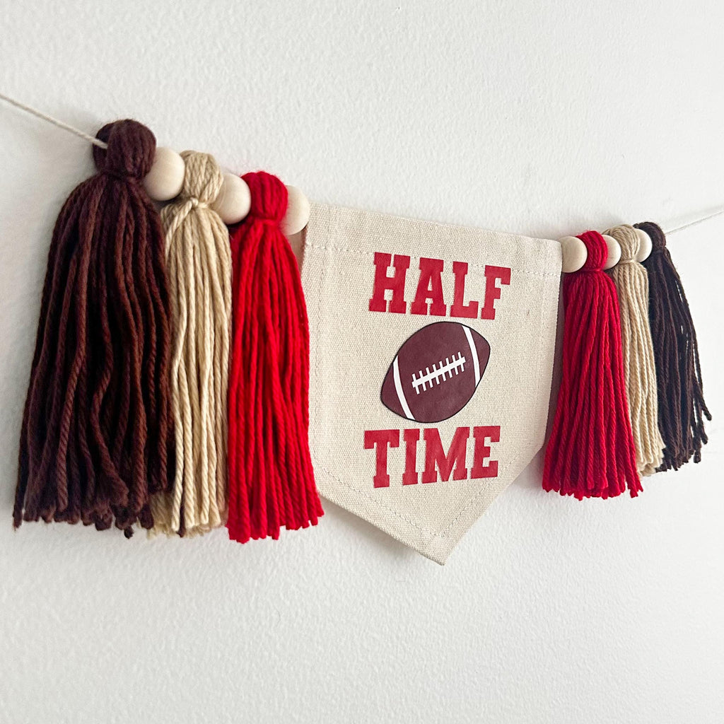 Half Time High Chair Banner, Half Birthday Football Party Decorations, Cake Smash Props, Sports 6 Month Tassel Banner, Highchair Sign