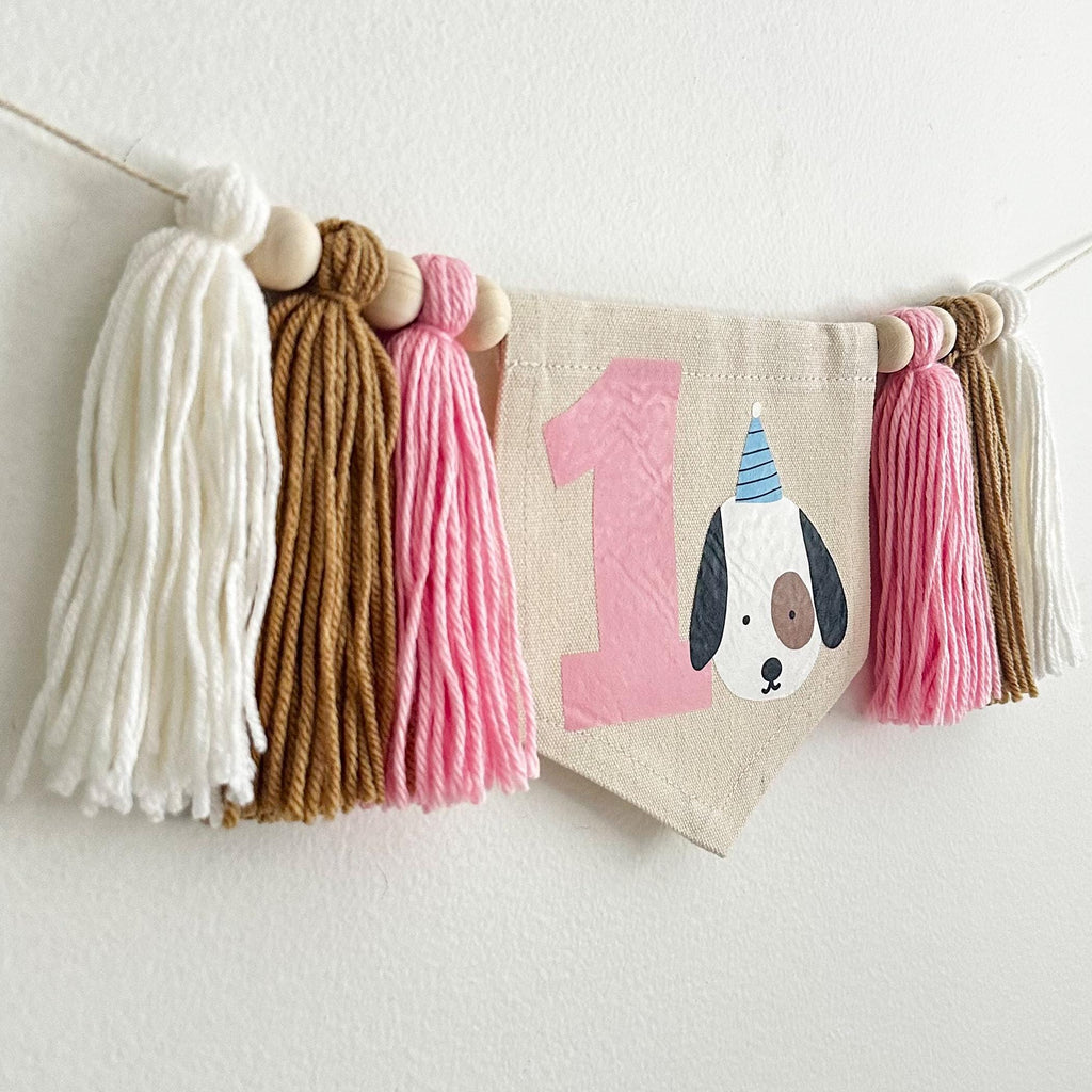 Dog Birthday Decorations, Baby First Birthday, High Chair Banner, Puppy Decorations for Party, Let's Pawty, One Banner, Tassel Garland