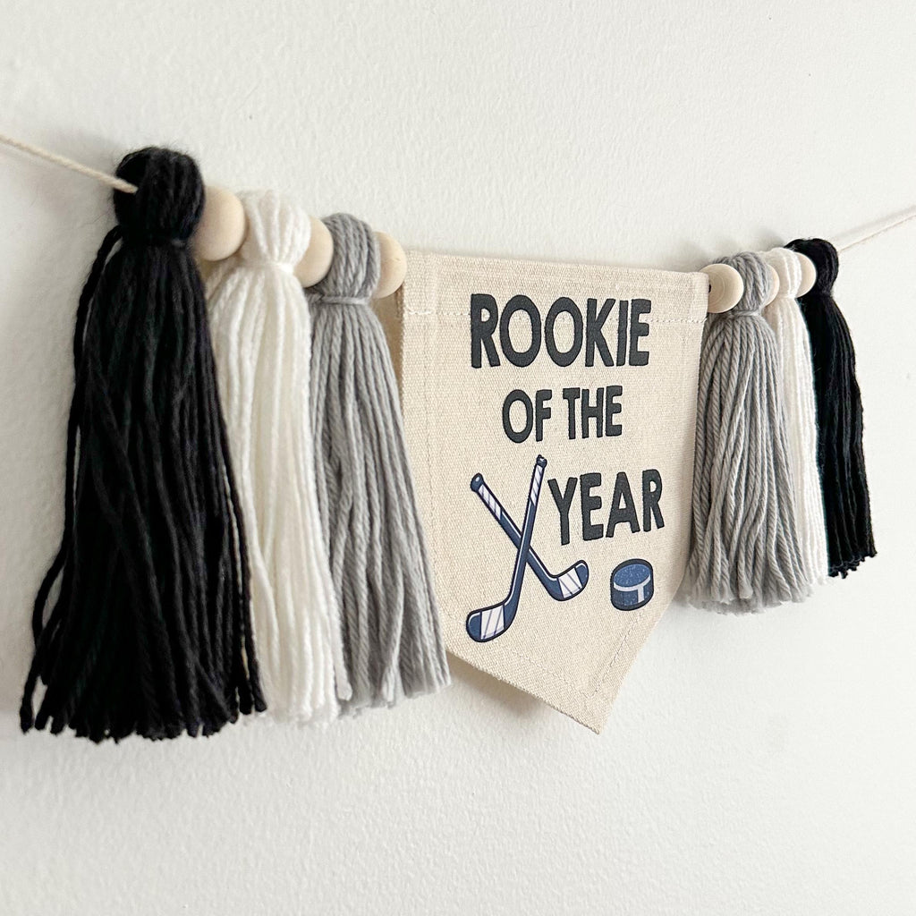 Hockey 1st Birthday Party Decorations, Rookie of the Year Hockey High Chair Banner, Cake Smash Pennant, Goal First Birthday Tassel Banner