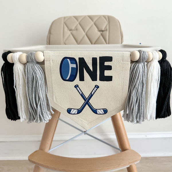 Hockey High Chair Banner, Hockey 1st Birthday Party Decorations, Goal First Birthday Tassel Banner, Rookie of the Year, Cake Smash Pennant