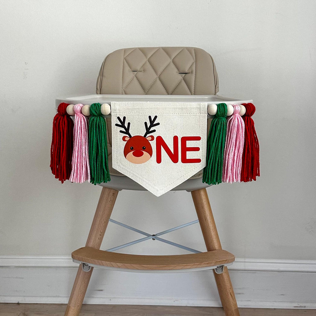 First Birthday Decorations, Reindeer Banner, Christmas Birthday Party, One Banner, Fun to Be One, Reindeer Theme, Tassel Garland