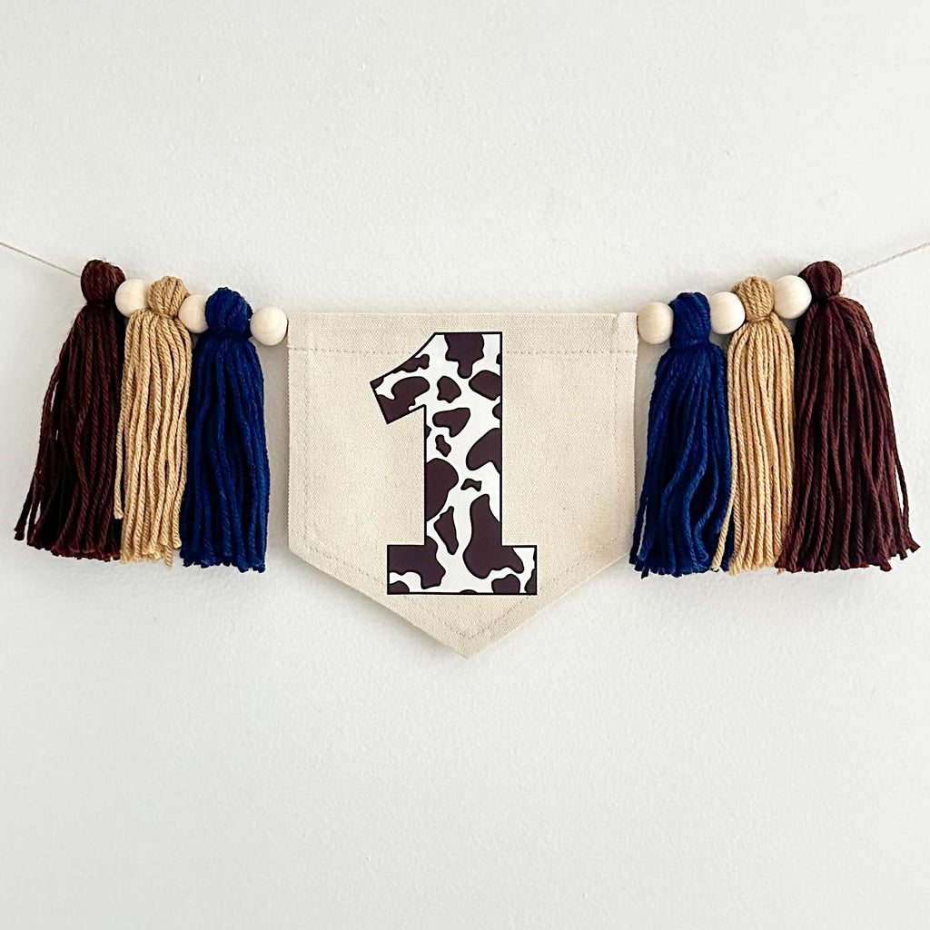 First Birthday Decorations, Cow Birthday, Farm Party Decor, Western Party Ideas, High Chair Banner, One Banner, Tassel Garland